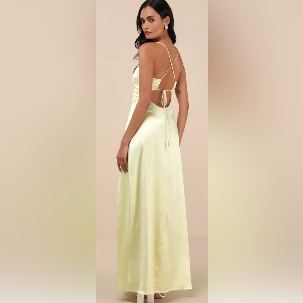 Lulus Stunning Example Light Yellow Satin Backless Maxi Dress NWT Small - Picture 2 of 10